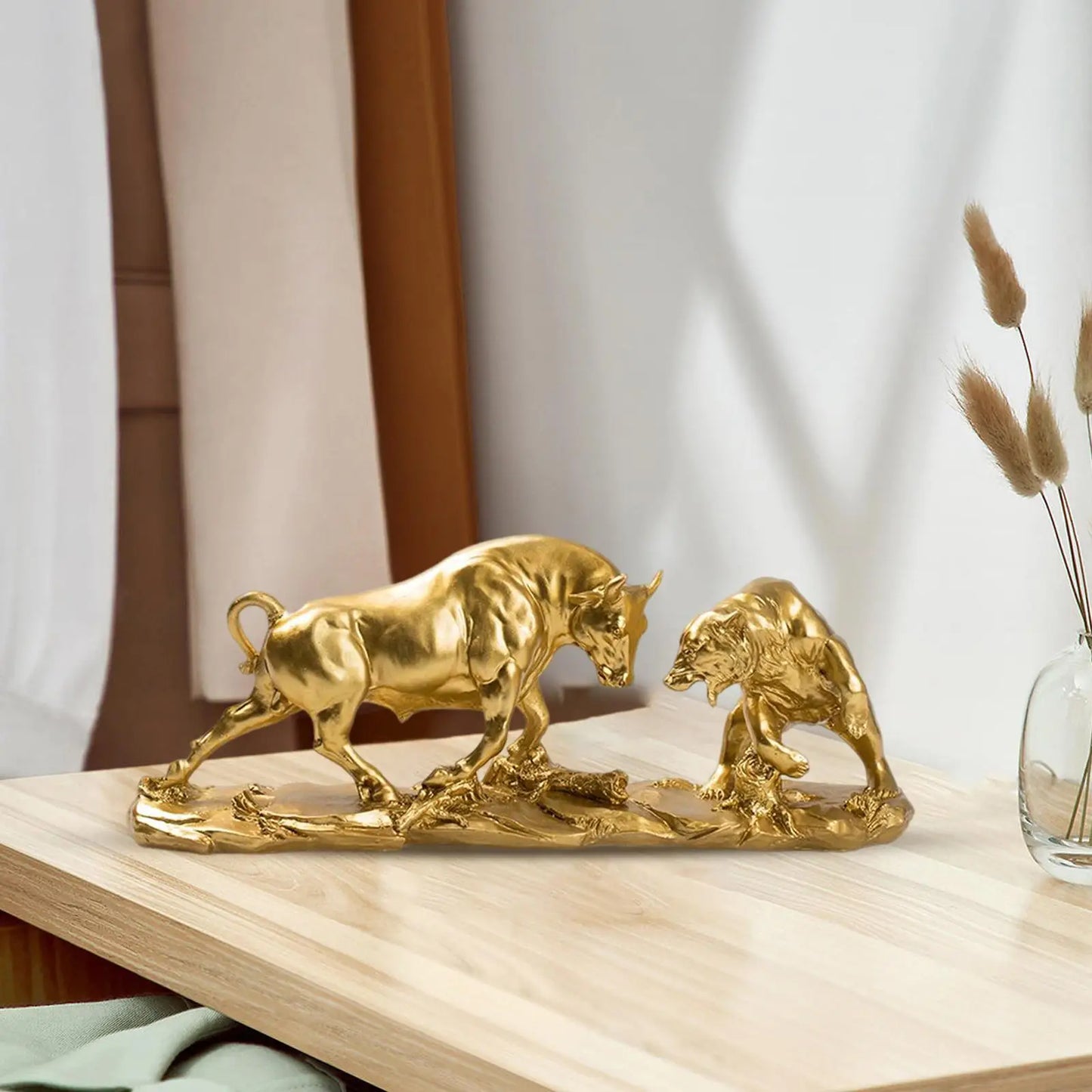 Exquisite Bear and Bull Statue Collection Resin Figurine Ornament Animal Sculpture for Desktop Shelf Bookcase Shelves Decoration