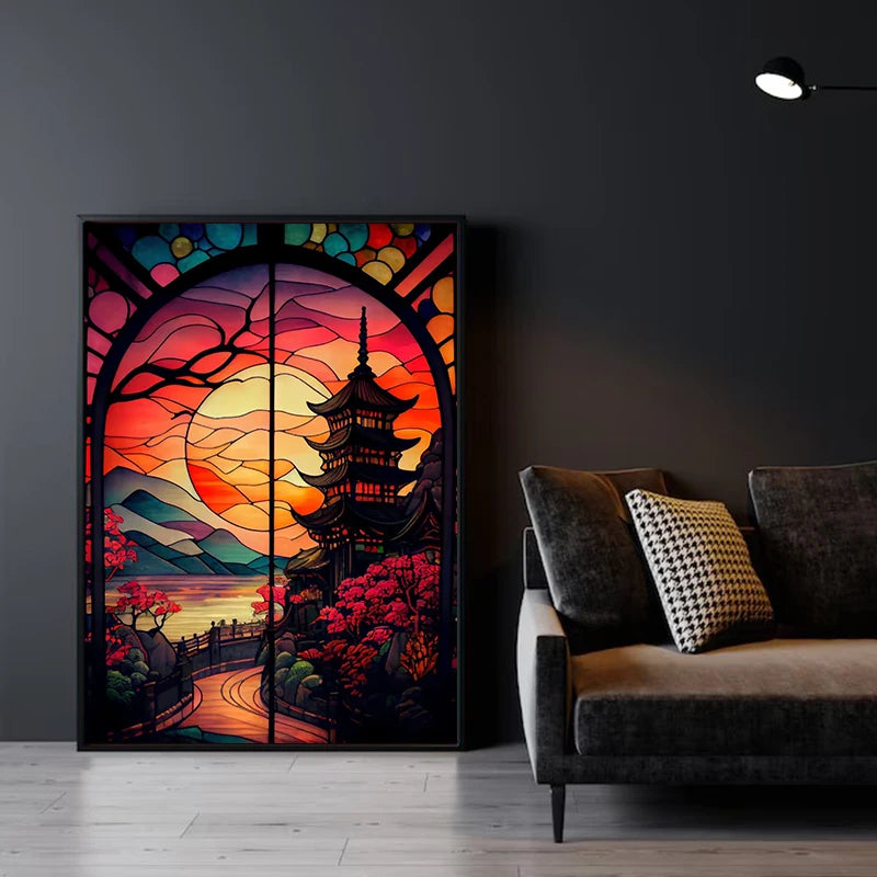 Modern Stained Glass Scenery Canvas Prints Wall Art Painting Nordic Posters Pictures Home Decor Mural For Living Room Unframed