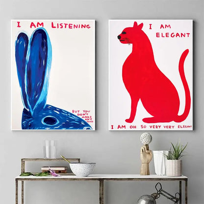 David Shrigley Rabbit Cat Wine Biscuit Train Wall Art Abstract Prints Canvas Painting Nordic Poster Pictures Living Room Decor