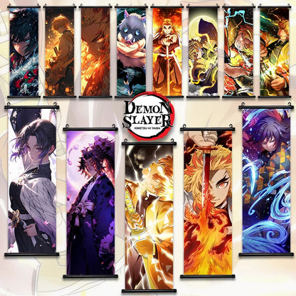 Demon Slayer Hashira Nezuko Agatsuma Zenitsu Inosuke Scroll Canvas Wall Hanging Painting Home Decor Anime Poster Wall Art Room