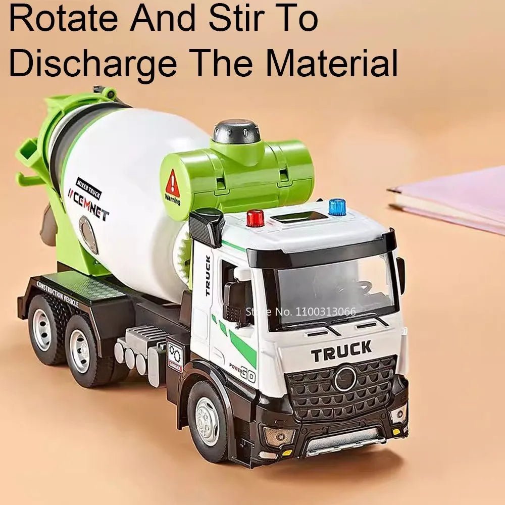 1/24 Alloy Electric Mixing Engineering Vehicle Model Car Toy Doors Can Opened Rubber Tires Vehicles for Boys Adult Festival Gift