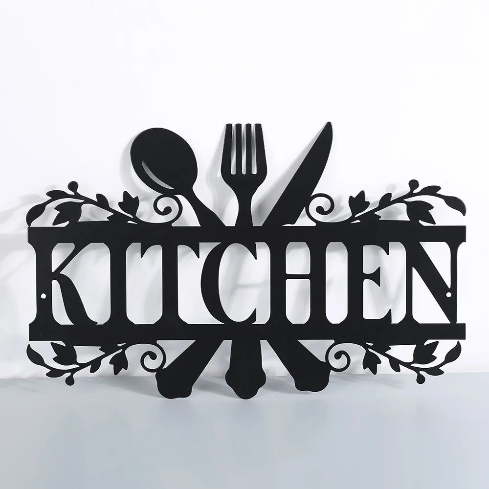 Kitchen Black Letter Metal Art Signs Wall Decor Rustic Plaque CutOut Kitchen Door Dining Room Decoration Home Decorative