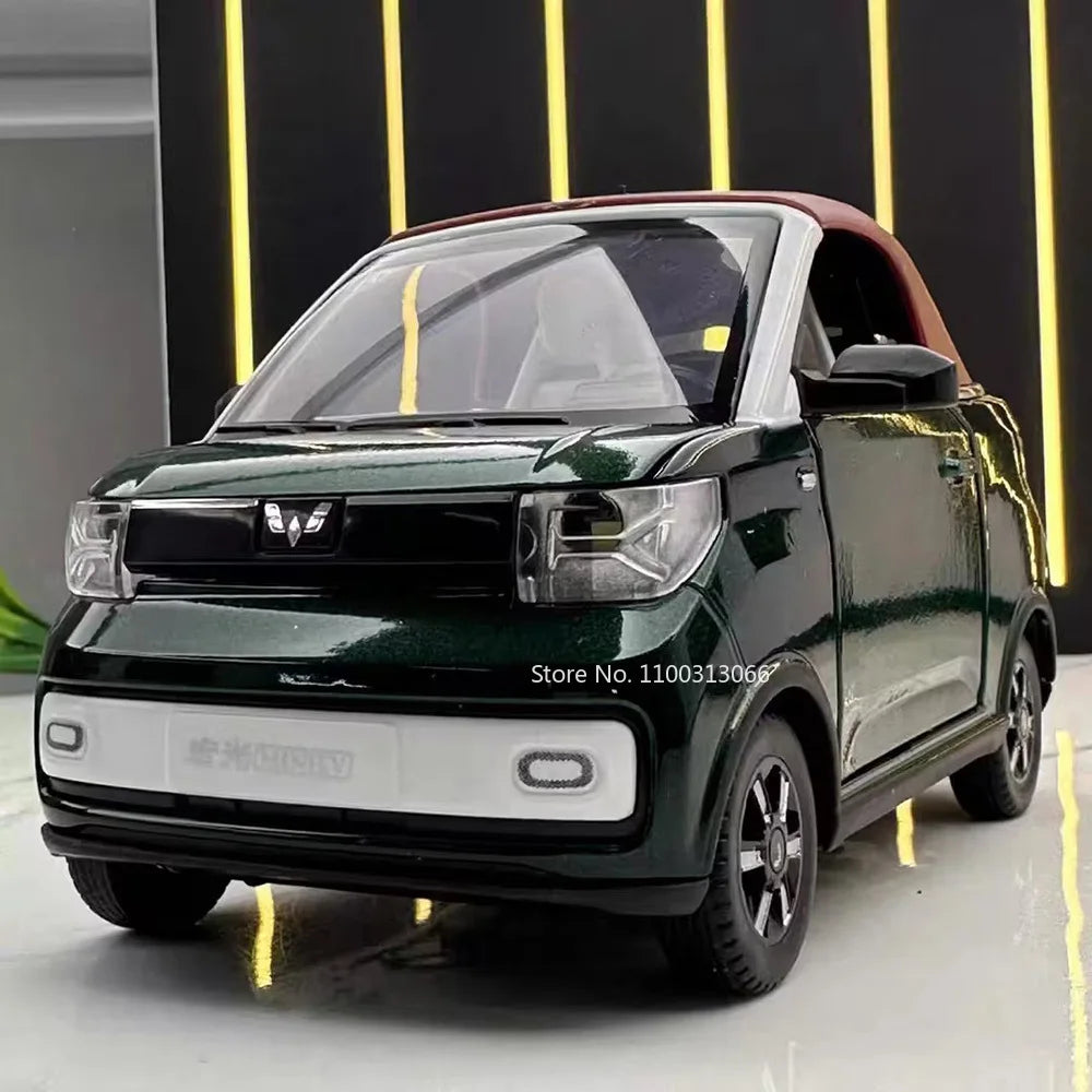 1:24 Scale Alloy WULING HongGuang MINI EV Toy Cars Models 3 Doors Opened Vehicles Toys Light Music Model Kids Collection Gifts