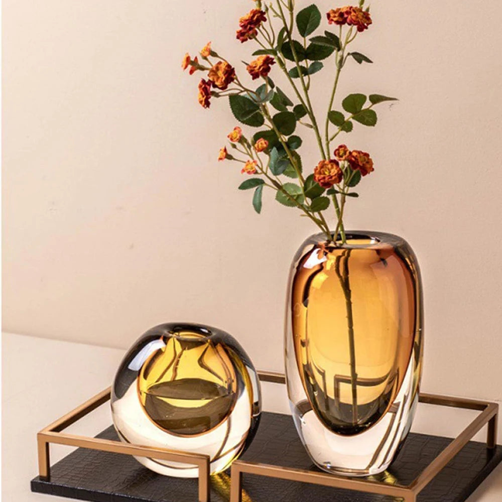 Transparent Glass Vase Crystal Flower Hydroponic Vase Modern Indoor Room Decor Decorative Vases for Living Room Table Decoration