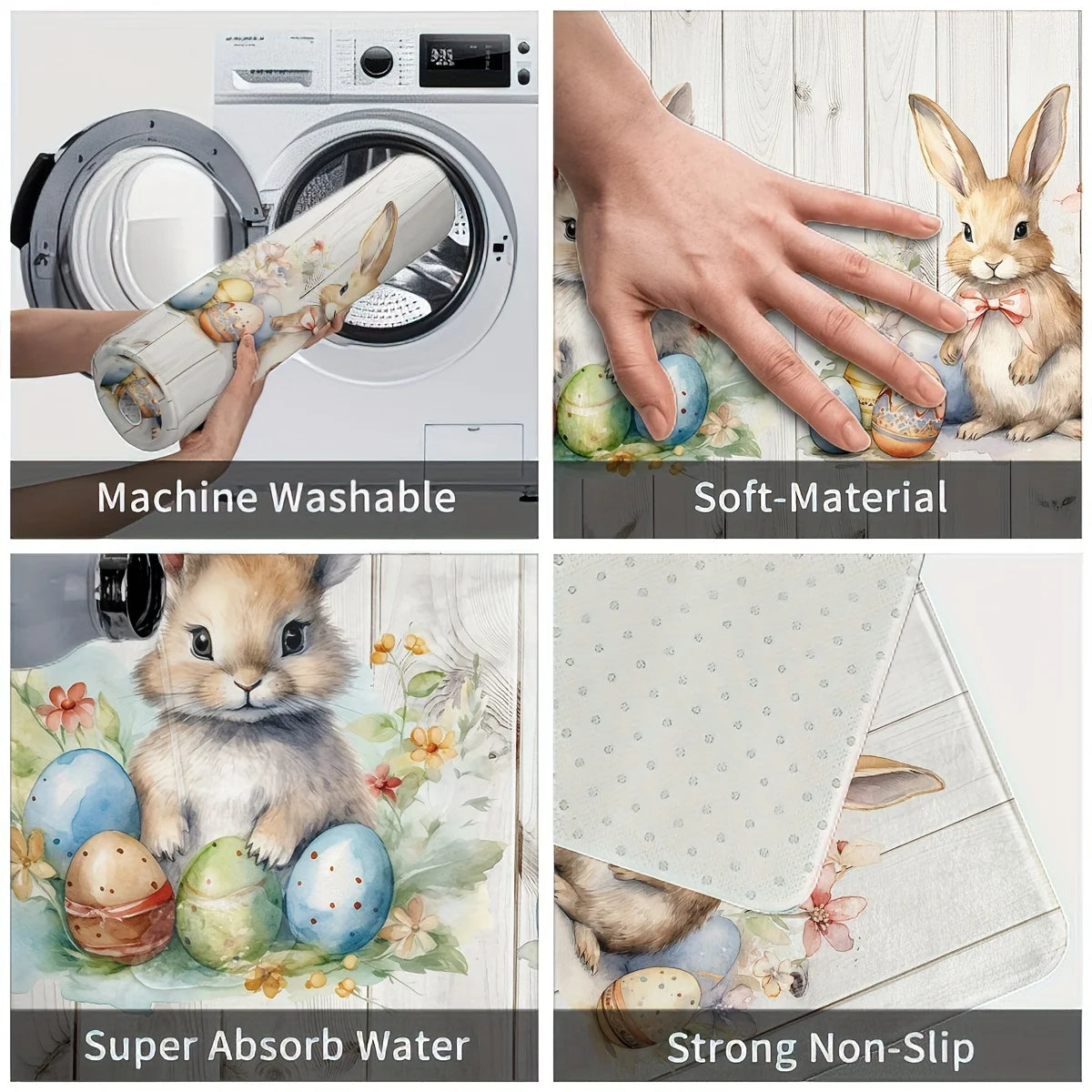 Easter Bunny Non-Slip Kitchen Floormat Living Room Front Door Entrance Doormat Bedroom Bedside Foot Mat Bath Balcony Hallway Rug