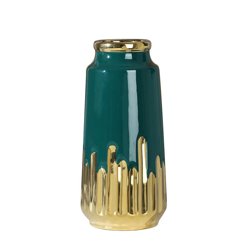 Decorative Home hydroponic flower arrangement electric gold-plated green ceramic vase Modern decorative vase light luxury ins