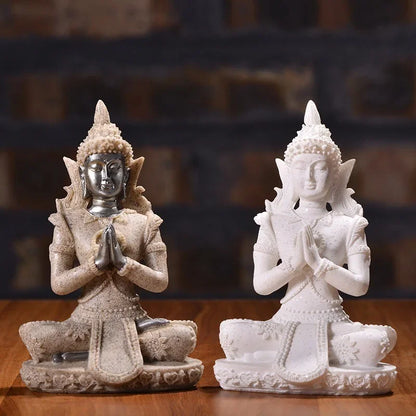 Meditation sitzende Buddha-Statue, Thailand-Buddha-Skulptur, Natur-Sandstein, Fengshui-Buddha-Figuren für Heimdekoration