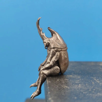 Miniature Pure Copper Aged Rhinoceros Beetle Realistic Simulation Insect Model Hand-Made Car Ornament Animal Desktop Statue