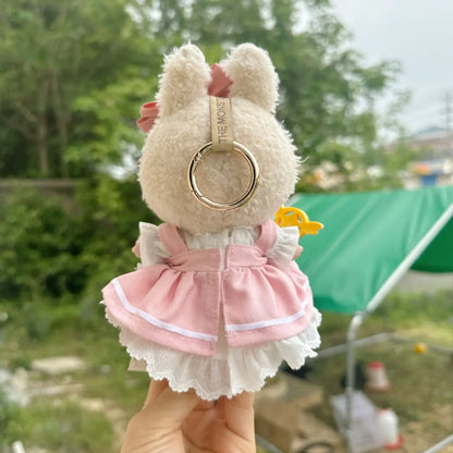 Clothes for Labubu 17cm Outfit Accessories for The Monsters Clothing Kid Gift Bow Pink Sakura Set Dress and Hairpin