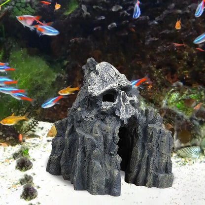 Aquatic Skull Mountain Decor Cave Rockery Ornament Resin Supplies Stone for Aquarium Decoration Hide Reptile Fish Tank Rest