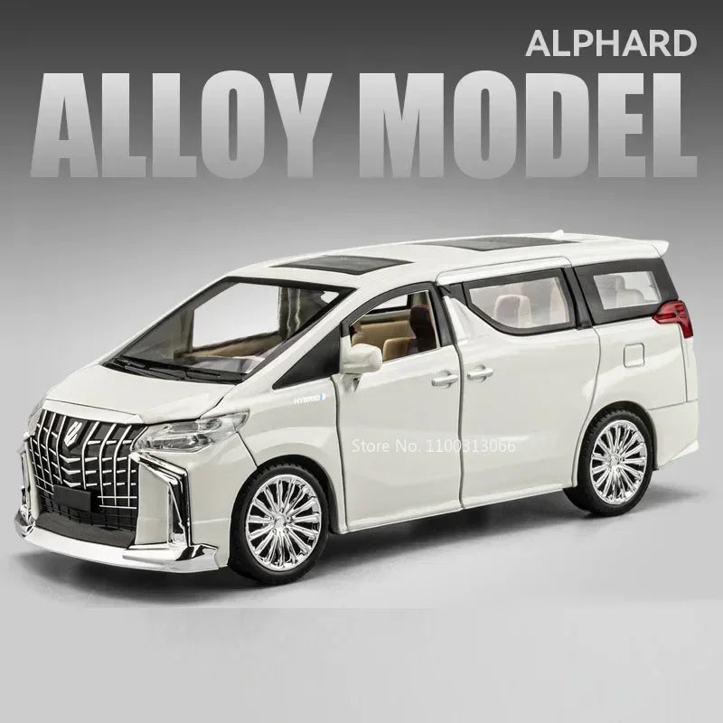 1:24 Alphard Coaster Model Cars Alloy Toy Doors Opened MPV Models with Light Music Vehicle for Kids Birthday Gift Decoration Toy
