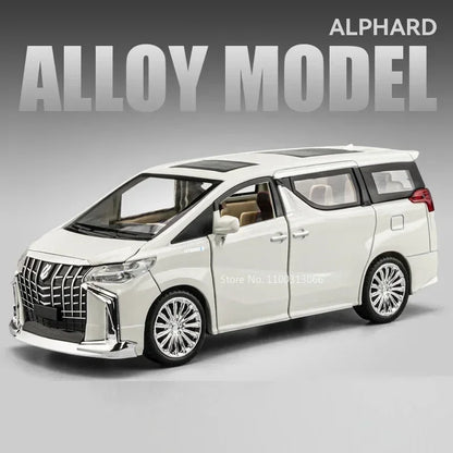 1:24 Alphard Coaster Model Cars Alloy Toy Doors Opened MPV Models with Light Music Vehicle for Kids Birthday Gift Decoration Toy
