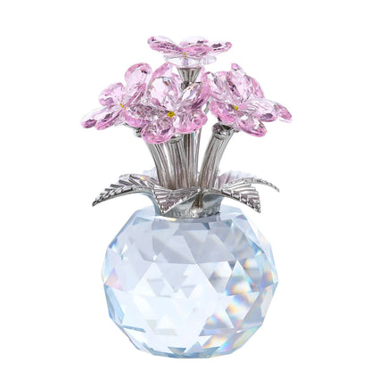 Crystal Bouquet with Round Vase Figurines Gifts for Women Glass Bouquet Ornament Romantic Gifts Table Centerpiece Home Decor