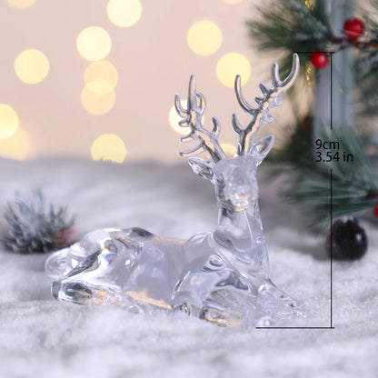 Plastic Crystal Deer Figurines Desktop Ornament Room Decor Transparent Elk Reindeer Sculpture Christmas Home Office Decoration