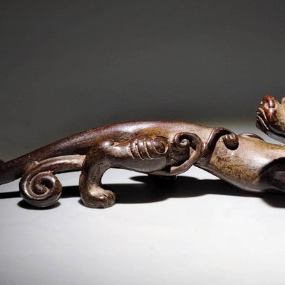 Antique Bronze Solid Chilong Ornaments Paperweight Cologne Penholder Ruler Tea Pet Home Desktop Statue Decoration Desk Ornament