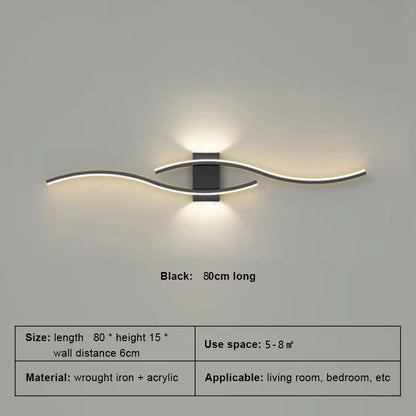 Modern LED Wall Lamp Black Long Strip Wall Sconce For Living Room Bedroom Bedside Hallway Home Decor Remote Control Lighting