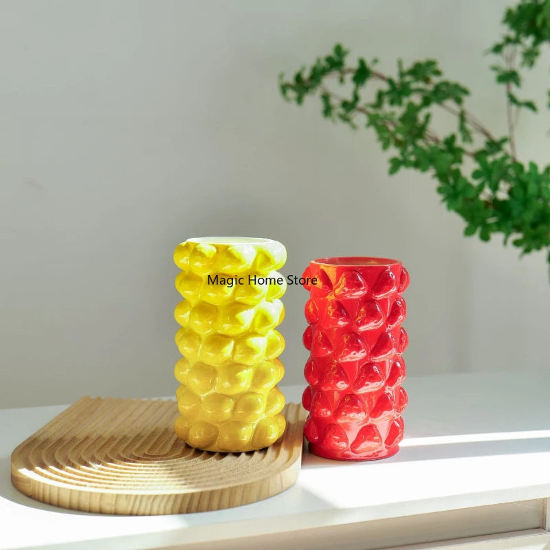 Lovely Ceramic Vase Creative Cartoon Fruit Lemon Strawberry Decorative Vases Flower Vase for Home Living Room Office Decor