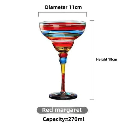 Handmade Colorful Margarita & Champagne Cocktail Glasses Set Creative Design for Home Bar Wedding Party Elegant Unique Drinkware