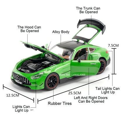 1:18 Scale Alloy GTR Car Model Diecast Toys Rubber Tire Light Sound Simulated Vehicles Models Wheel Pull Back Cars Boys Presents