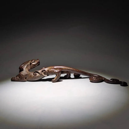 Antique Bronze Solid Chilong Ornaments Paperweight Cologne Penholder Ruler Tea Pet Home Desktop Statue Decoration Desk Ornament