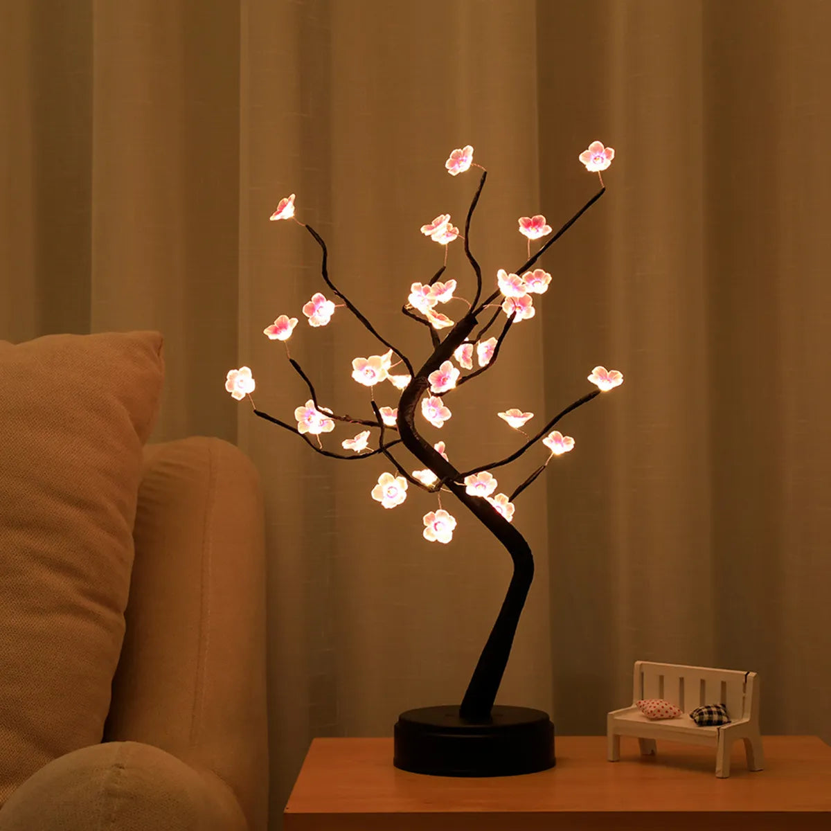 Full Sky Star Golden Leaf Willow Cherry Tree LED Night Light Mini Christmas Tree Copper Wire Garland Lamp Fairy Light For Home