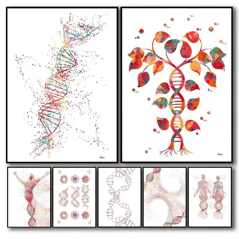 DNA Genetic Code Poster, Single Helix Tree Design Canvas Painting Poster  for Home Decor  Living Room Wall Art for Bed Room