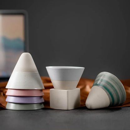 1pc Retro Japanese Triangular Cone Shape Pottery Tea Coffee Cup Pull Ceramic Mug Rough Latte Porcelain Cup For Home Office