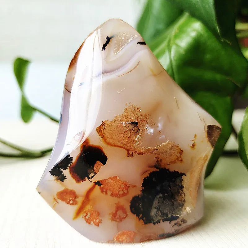 Natural Stone Moss Agate Ice Cream Flame Shaped Witchcraft Spiritual Meditation Energy Stone Home Feng Shui Crystal Ornaments