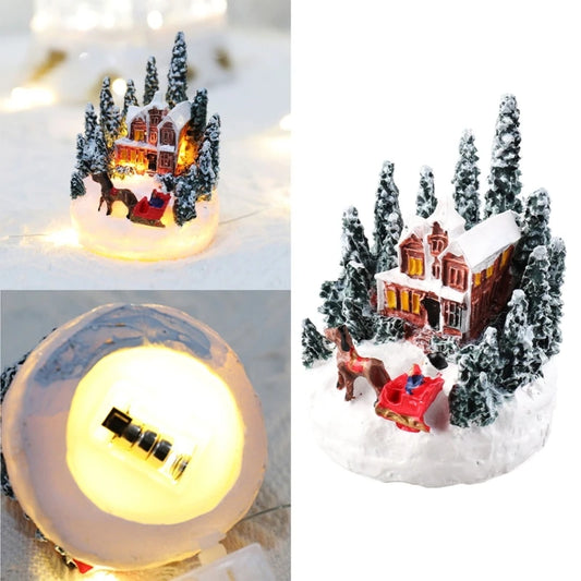 7 cm kleine Weihnachtsdorf-Figuren, LED-Licht, Weihnachtsstadt-Szene, Desktop-Ornamente, batteriebetriebene Landschaftsdekorationen
