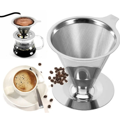 Reusable Coffee Filter Holder Double Layer Stainless Steel Coffee Tea Strainer Coffee Accessories Coffee Making Tool