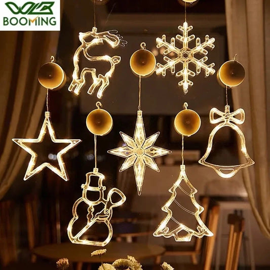 Christmas Lights  LED Snowflakes Christmas Decoration Santa Hanging Sucker Lamp Window Ornaments  Home Decor  Christmas Decor