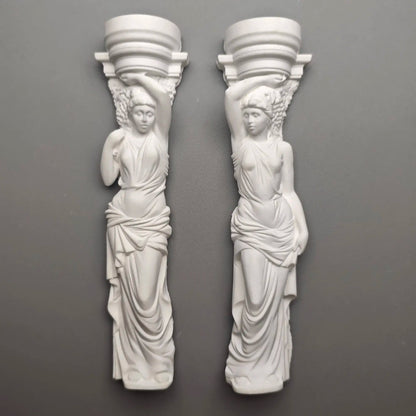 Set of Classical Maiden Column Statues - Plaster Sculptures, Greek-Inspired Shelf Artifact & Collectible Study Decor