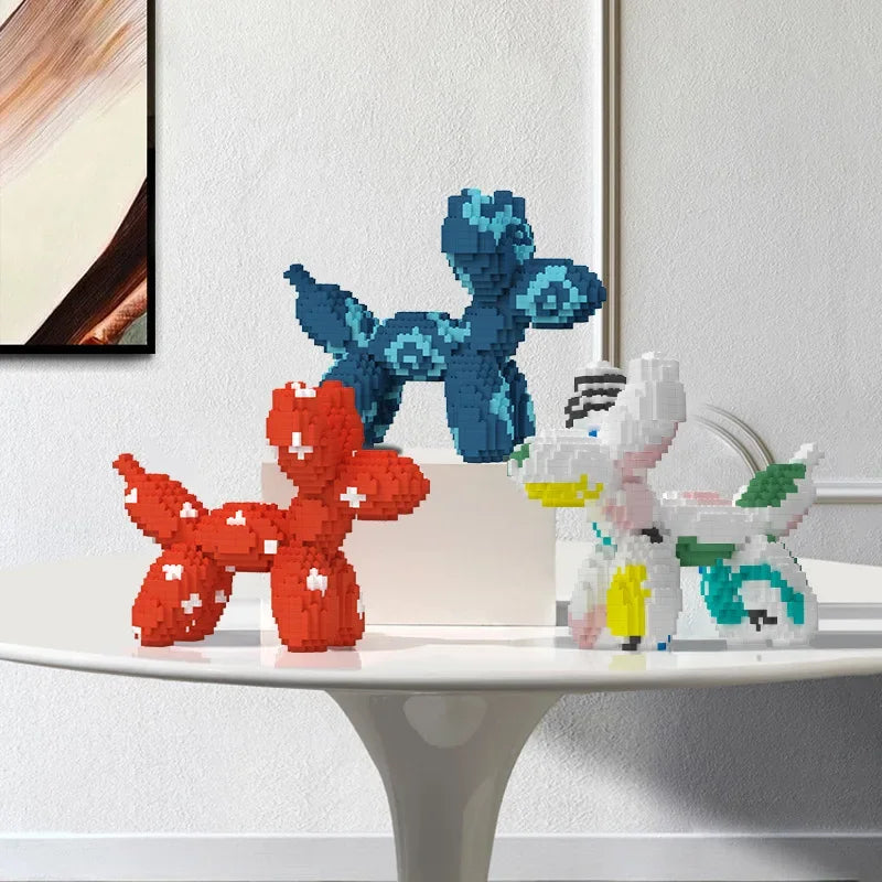Balloon Dog Micro Building Blocks DIY Assembly 3D Model Mini Brick Figure Toys For Office Decor Kids Birthday Gift Colorful Art