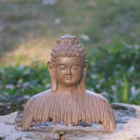 Buddha-Halbbuddha-Kopf, Zen-Gartenstatue, Buddha-Tranquility, dekorative Harz-Handwerksskulptur, geeignet für Familien im Innen- und Außenbereich