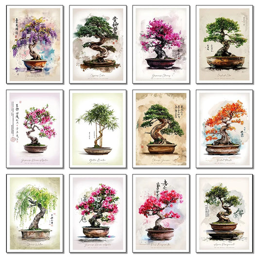 Modern Classic Plant Art Rhododendron Maple Sakura Bonsai Poster Canvas Paintings Wall Art Pictures For Room Office Home Decor