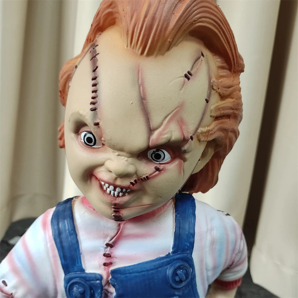 Grande poupée Chucky originale graine 1/1 support Statue film d'horreur Figure poupée cadeau de vacances poupée Chucky Halloween accessoires de décoration