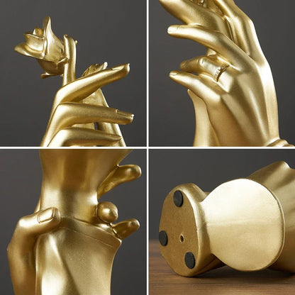 Abstract Golden Sculpture Creative Hand Statue Light Luxury Home Living Room Desktop Decoration Office Table Accessories Gifts