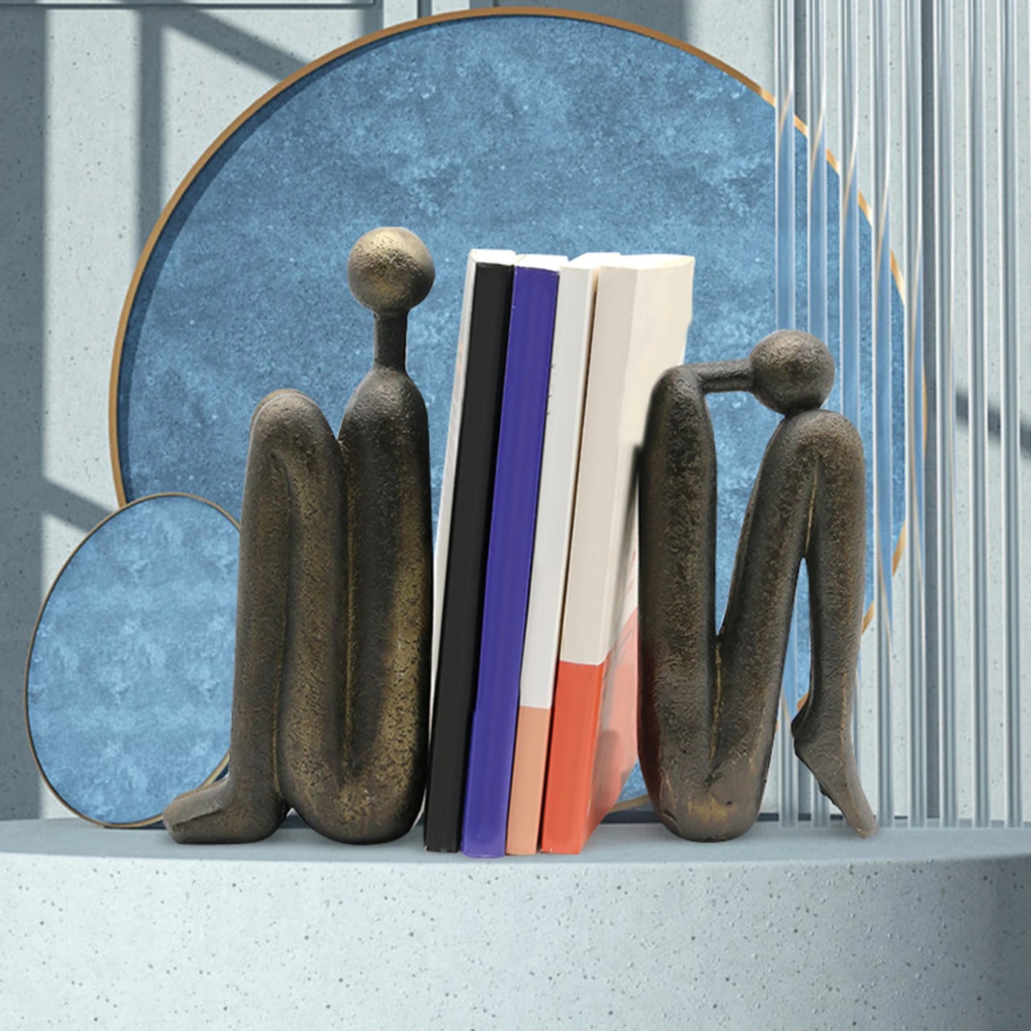 Thinker Bookends Home Resin Book Ends Nordic Decorative Bookends Book Stand Holder Desktop Ornament Living Room Figurine Bookend