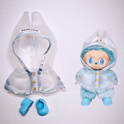 For 17cm Labubu  Transparent Raincoat  Macaron Raincoat Doll Clothes Heartbeat Outfits Labubu Accessories