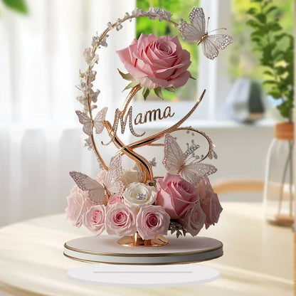 1pcs 8in Flat Acrylic Rose Can Stand MOM mom Birthday Gift Mother's Day Anniversary Decoration Table Filial Child To Mother Mom