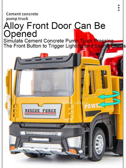 1: 32 Cement Concrete Pump Truck Toy Model Alloy Diecast Toys Truck Vehicle with Sound Light Car Collection Toys for Boys Gifts