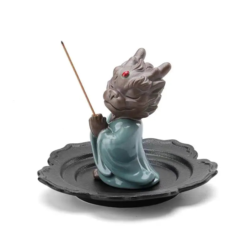 Wishing Dragon Line Incense Burner Creative Ceramic Zodiac Dragon King Incense Insertion Seat Zen Tea Ceremony Desktop Incense