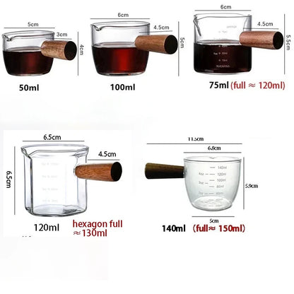 Tasse à mesurer expresso en verre 50/75/100/140ml, avec manche en bois, pichet à lait à Double/simple bouche, plat à Sauce de cuisine, ustensiles à café pour la maison