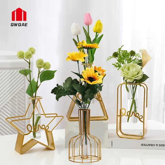 Vase hydroponique doré nordique, décorations pour la maison, Pot de fleurs séchées en verre moderne, ornement, petits Vases, décoration de salle, accessoires d'intérieur