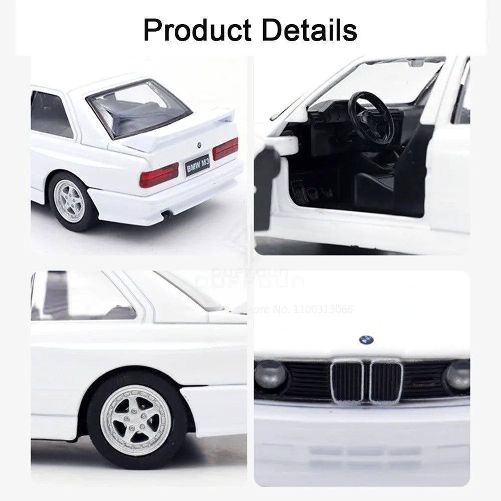 1:36 BMW M3 1987 Alloy Car Model Diecast Toy Rubber Tires Wheel Pull Back Vehicles 2 Doors Opened Cars for Boys Birthday Gifts