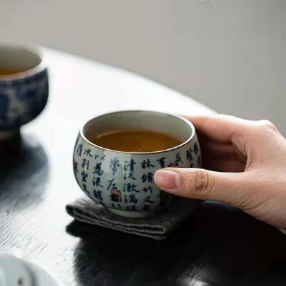 Antique Blue and White Tea Cup Ceramic Master Cup Large Tea Bowl Single Cup Kung Fu Tea Set Chinese Tea Cup