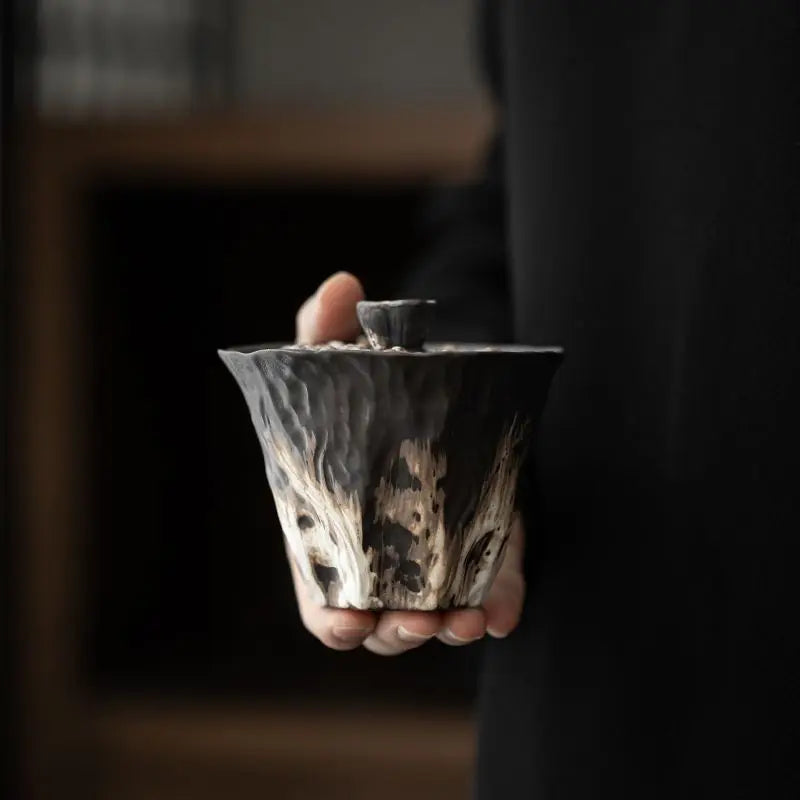 200ml Handmade Embossed Lotus Ceramic Tea TureeWabi Sabi Style Covered Bowl Coarse Pottery Tea Maker Gaiwan Kung Fu Tea Set Gift