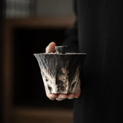 200ml Handmade Embossed Lotus Ceramic Tea TureeWabi Sabi Style Covered Bowl Coarse Pottery Tea Maker Gaiwan Kung Fu Tea Set Gift