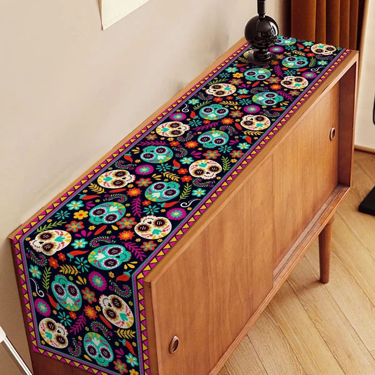 Mexican Day of The Dead Sugar Skull Linen Table Runners Mexico Fiesta Dia De Los Muertos Home Decor Halloween Theme Party Decor