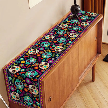 Mexican Day of The Dead Sugar Skull Linen Table Runners Mexico Fiesta Dia De Los Muertos Home Decor Halloween Theme Party Decor